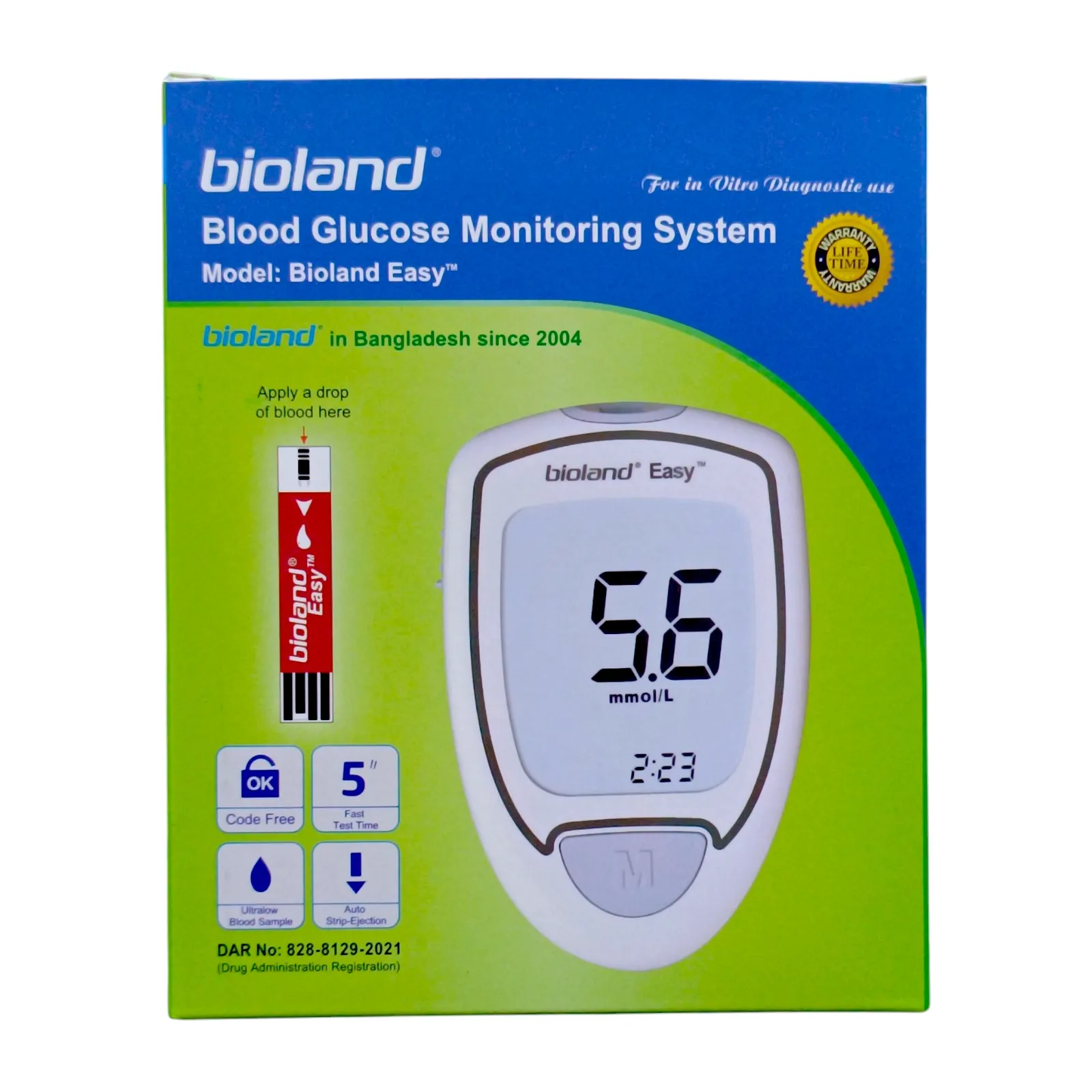 Diabetes Checker Machine Premium Quality -Original Bioland Brand ( Full Box Content) Life Time Replacement Warranty